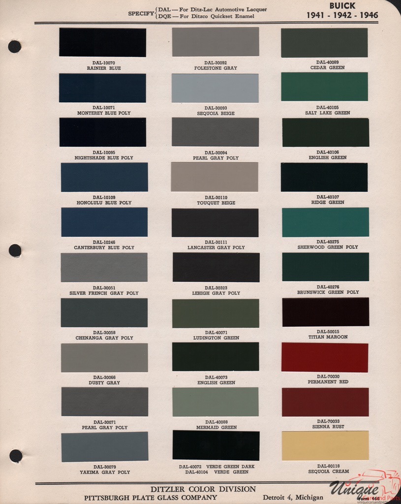 1942 Buick Paint Charts PPG 1